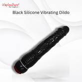 Black silicone vibrating dildo on a white background with 'it's pleazure' branding.