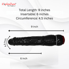 Black toy with measurements on a white background, featuring 'it's pleAZure' branding.