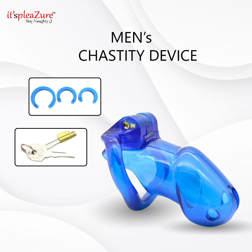 Blue Chastity Device – 4-Inch Secure Cage for Men