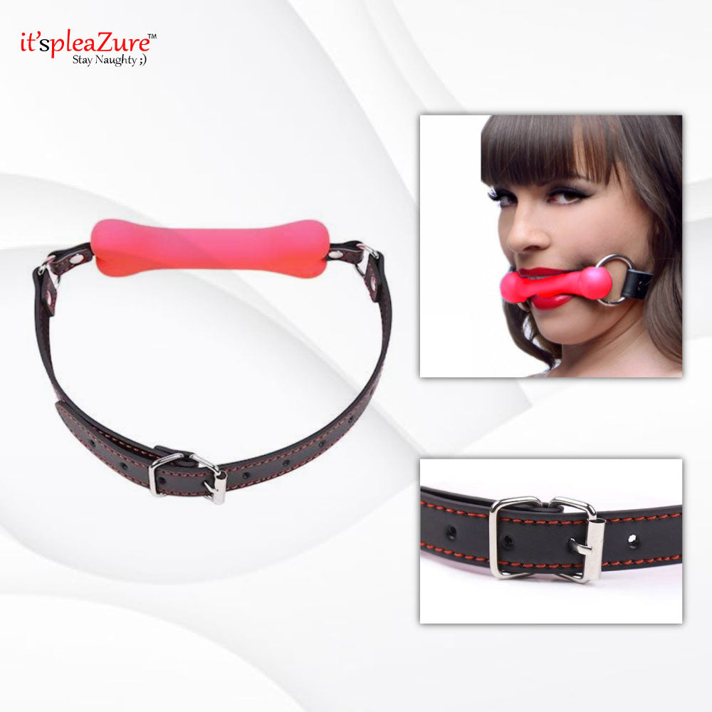 Pink Sex gag bone shape gag on Itspeazure