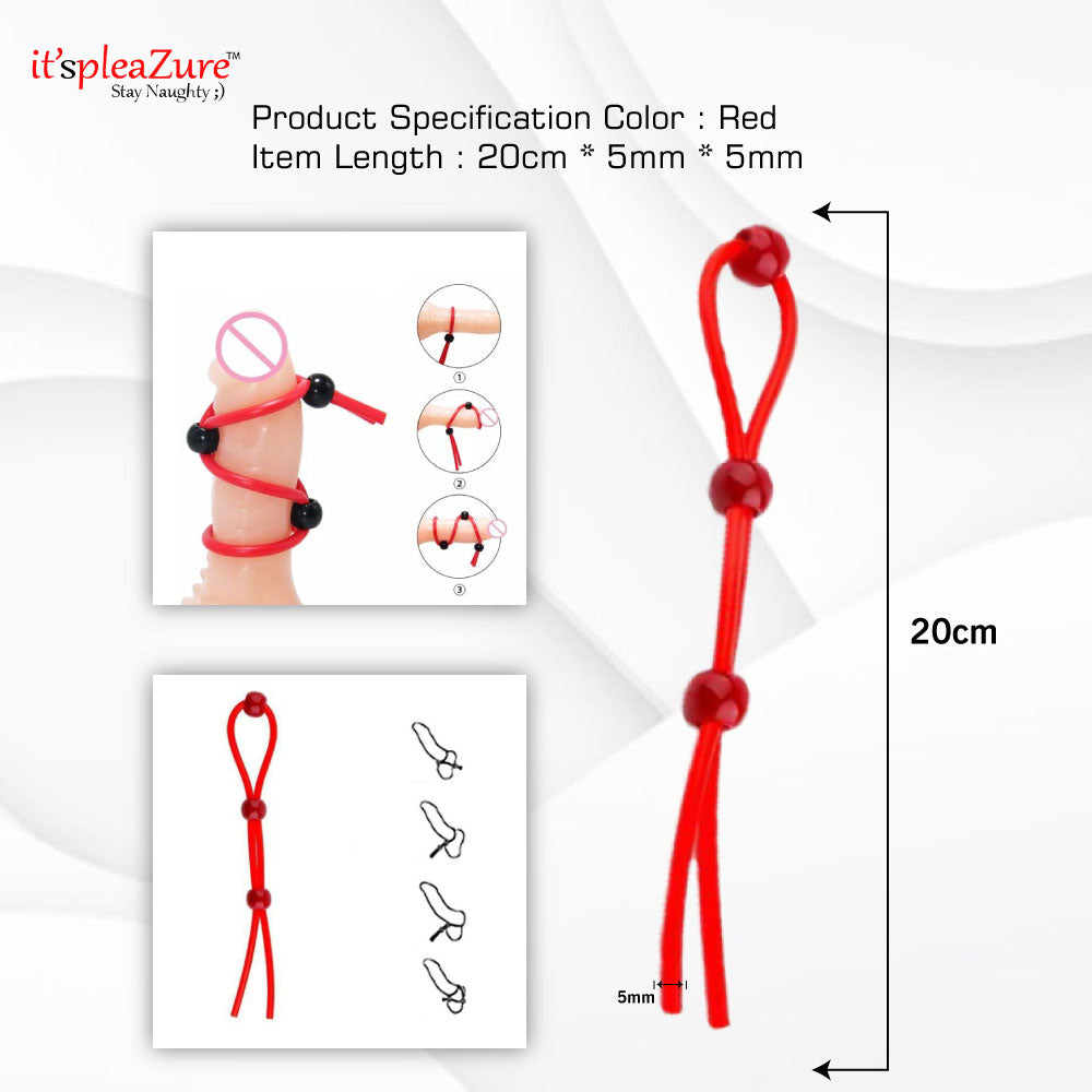 Red silicone adjustable penis rope for men on Itspleazure 