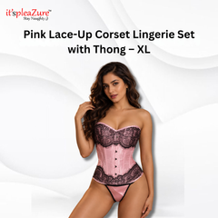ItspleaZure Pink Lace Corset Bustier Lingerie Set with Thong – XL