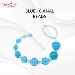 Blue 10-bead anal toy with flexible TPE silicone construction