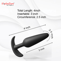 Black product with measurements on a white background, featuring 'it's pleAZure' branding.