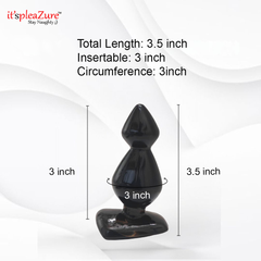 Black product with measurements on a white background, featuring 'it's pleazure' branding.