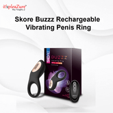 Skore Buzzzz Rechargeable Vibrating Penis Ring with packaging on a white background