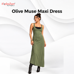 ItspleaZure's Olive Green Muse Maxi Dress - Free Size | Sleeveless Fit