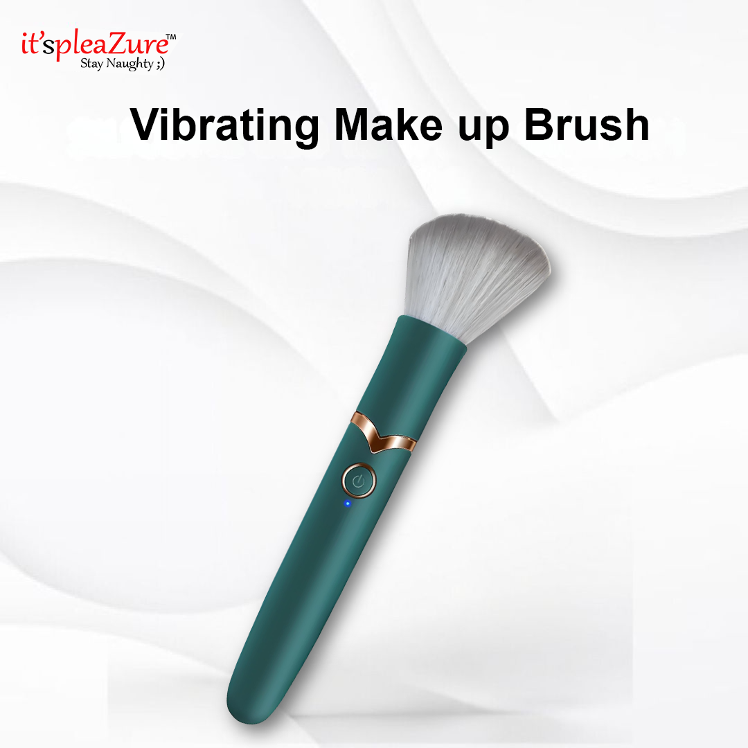Packaging for the itspleaZure vibrating makeup brush, showing the brand logo and product name