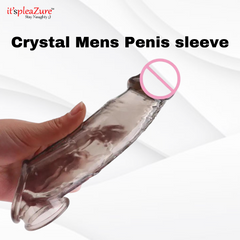it'spleaZure Crystal Men’s Penis Sleeve product specifications, showing length, insertable size, and girth