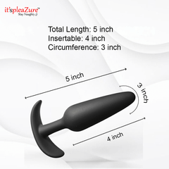 Black product with measurements on a white background, featuring 'it's pleAZure' branding.