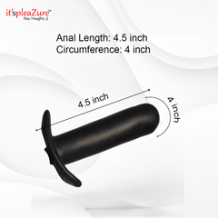 Black anal plug with measurements on a white background, featuring the brand 'it's pleazure'.