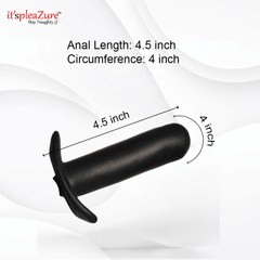 Black anal plug with measurements on a white background, featuring the brand 'it's pleazure'.