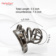 Metal device with measurements on a white background, featuring the brand 'it's pleAZure'.