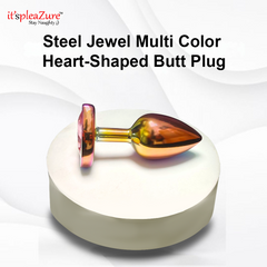 it'spleaZure Multi-Color Steel Jewel Butt Plug with heart-shaped design - luxury anal toy