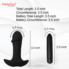 Black toy with measurements on a white background