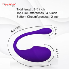Purple curved object with measurements on a white background, featuring the brand 'it's pleAzeZure'.