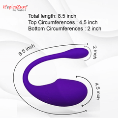 Purple curved object with measurements on a white background, featuring the brand 'it's pleAzeZure'.