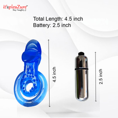 Blue and silver product with measurements on a white background