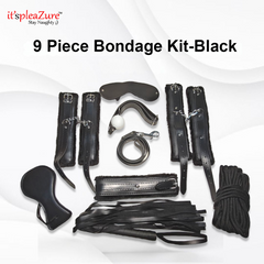 it'spleaZure 9-Piece Black Bondage Kit with "Stay Naughty" branding