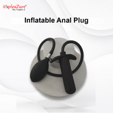 Inflatable anal plug with 'it's pleaZure' branding on a white background