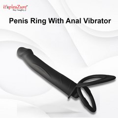 Black penis ring with anal vibrator on a white background, brand 'it's pleazure' visible.