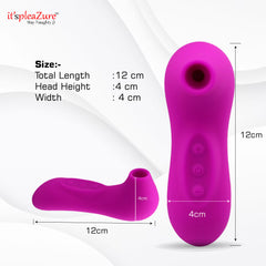 12cm pink sucking massager dimensions - 4cm head height, body-safe silicone