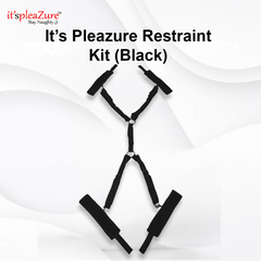 Black restraint kit with 'It's Pleazure' branding on a white background