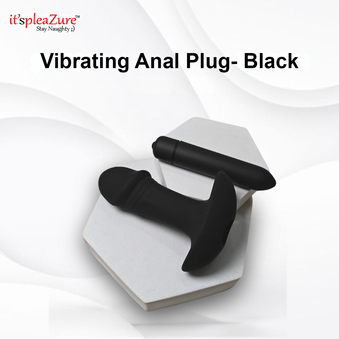 Black vibrating anal plug on a white background with 'it's pleaZure' branding.