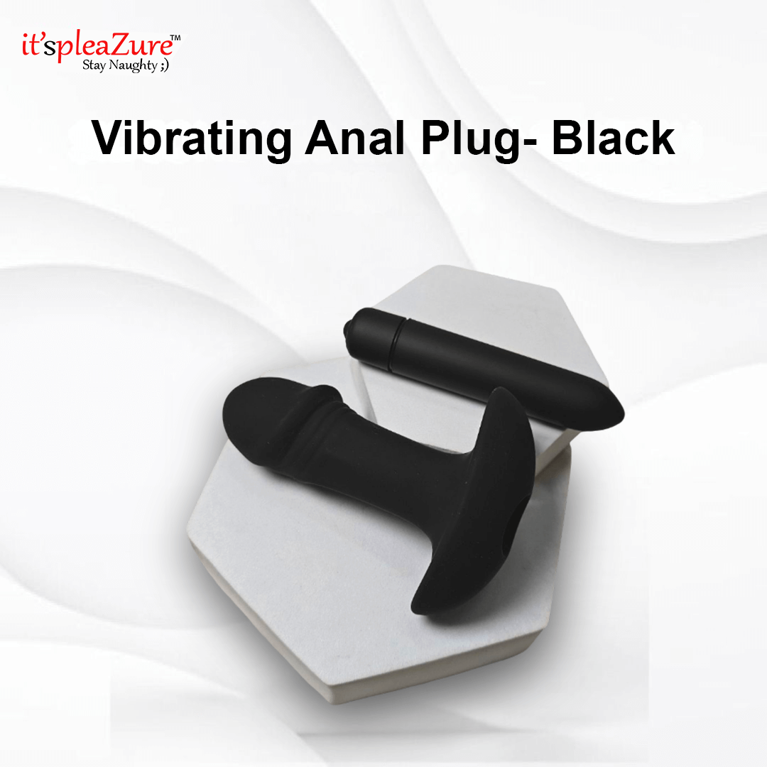 Black vibrating anal plug on a white background with 'it's pleaZure' branding.