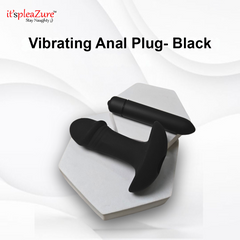 Black vibrating anal plug on a white background with 'it's pleaZure' branding.