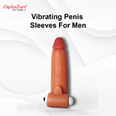Vibrating penis sleeve on a white background with 'it's pleazure' branding.