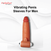 Vibrating penis sleeve on a white background with 'it's pleazure' branding.
