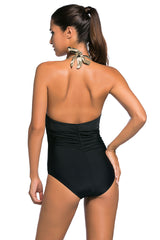 Black Camouflage Print ed Monokini Swimsuit