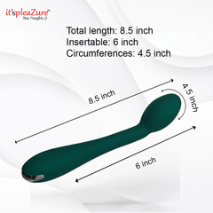 Dimensions of it'spleaZure vibrator – 8.5 inches total length, 6 inches insertable