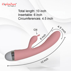 it'spleaZure 10-inch rabbit vibrator with 6-inch insertable length and 4.5-inch circumference.