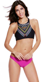 Itspleazure Black & Pink Tribal Print Bikini Set