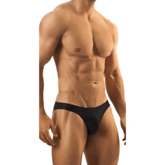 This image features the Itspleazure Red Hot Men's Bikini, designed in a sleek black color. The bikini is crafted for a free-size fit, ensuring comfort and flexibility.
