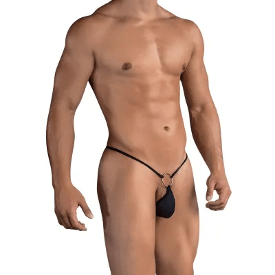 This image features a model wearing the Itspleazure Black Mesh Men's G String Pouch. The pouch is designed with a sleek, sexy aesthetic, utilizing a black mesh material that offers both breathability and a cool appearance.