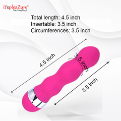 Dimensions of Mini Clit Stimulating Wand - 4.5 inch length, 3.5 inch insertable, 3.5 inch circumference