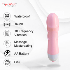 it'spleaZure Mini Wand Vibrator - Waterproof pink vibrator with 10 speeds and AA battery