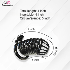 Black metal cage with measurements on a white background, branded 'Kaamastra'.