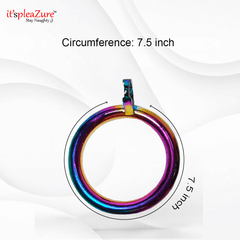 Multicolored circular object with measurement label on a white background
