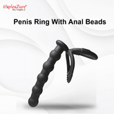 Black penis ring with anal beads on a white background, branded 'it's pleAZure'.