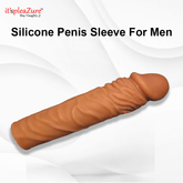 Silicone penis sleeve for men on a white background with 'it's pleaZure' branding.