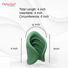 Green silicone product with measurements on a white background