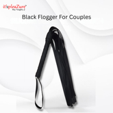it'spleaZure Stay Naughty black flogger for couples, shown with multiple falls and a handle