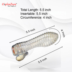 Clear cylindrical product with measurements on a white background, featuring 'it's pleazure' branding.