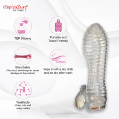 Clear silicone product with branding and features on a white background