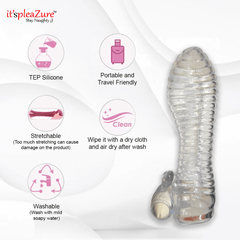 Clear silicone product with branding and features on a white background