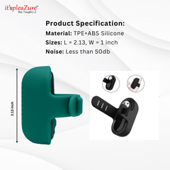 Product specs for S-Hande Finger Stimulator - TPE+ABS silicone, <50dB noise, 2.13-inch length.
